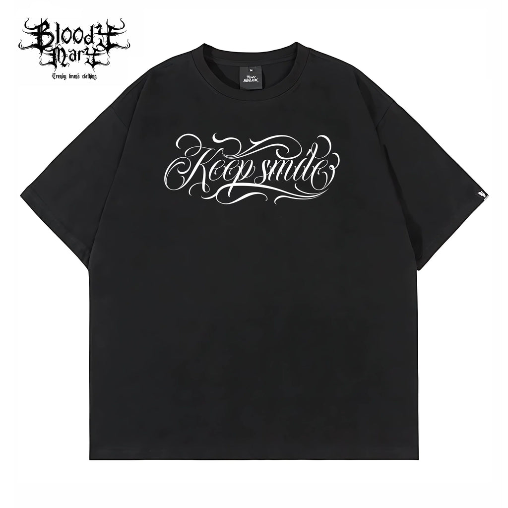 Original Trendy Brand American Street Flower Font Short sleeved Men's and Women's Loose Cotton Heavy duty Niche Hip Hop Clown T-shirt