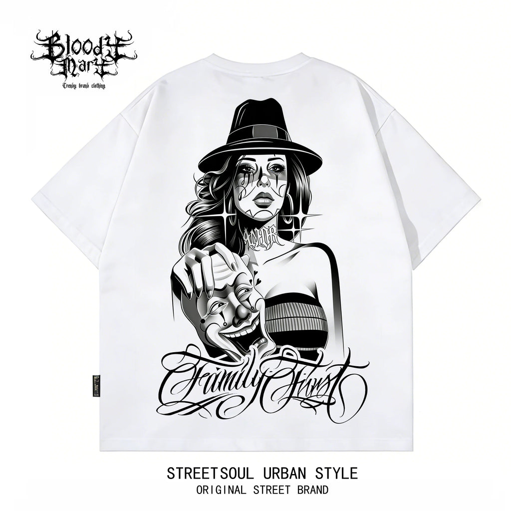Chicano West Coast OG Black Short sleeved T-shirt Street Trendy Printed Round Neck Loose Top