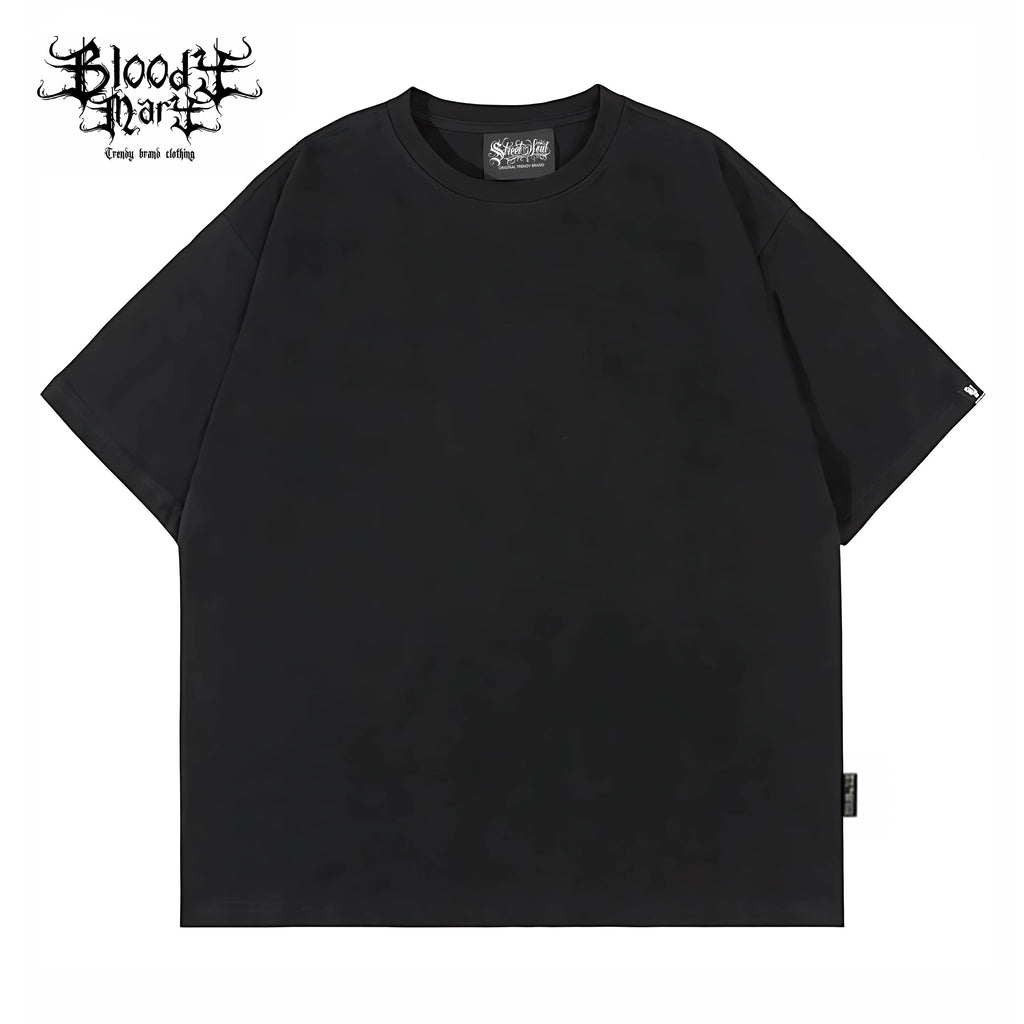 Solid color trendy brand loose T black short sleeved T-shirt for men, versatile, breathable and comfortable, drop shoulder sleeve top, heavyweight pure cotton 280G