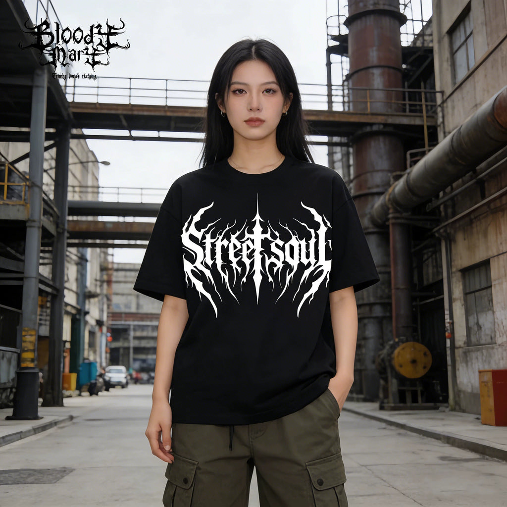 American hip-hop style black short sleeved printed T-shirt for men, loose rock letter pattern top, floral tattoo artist
