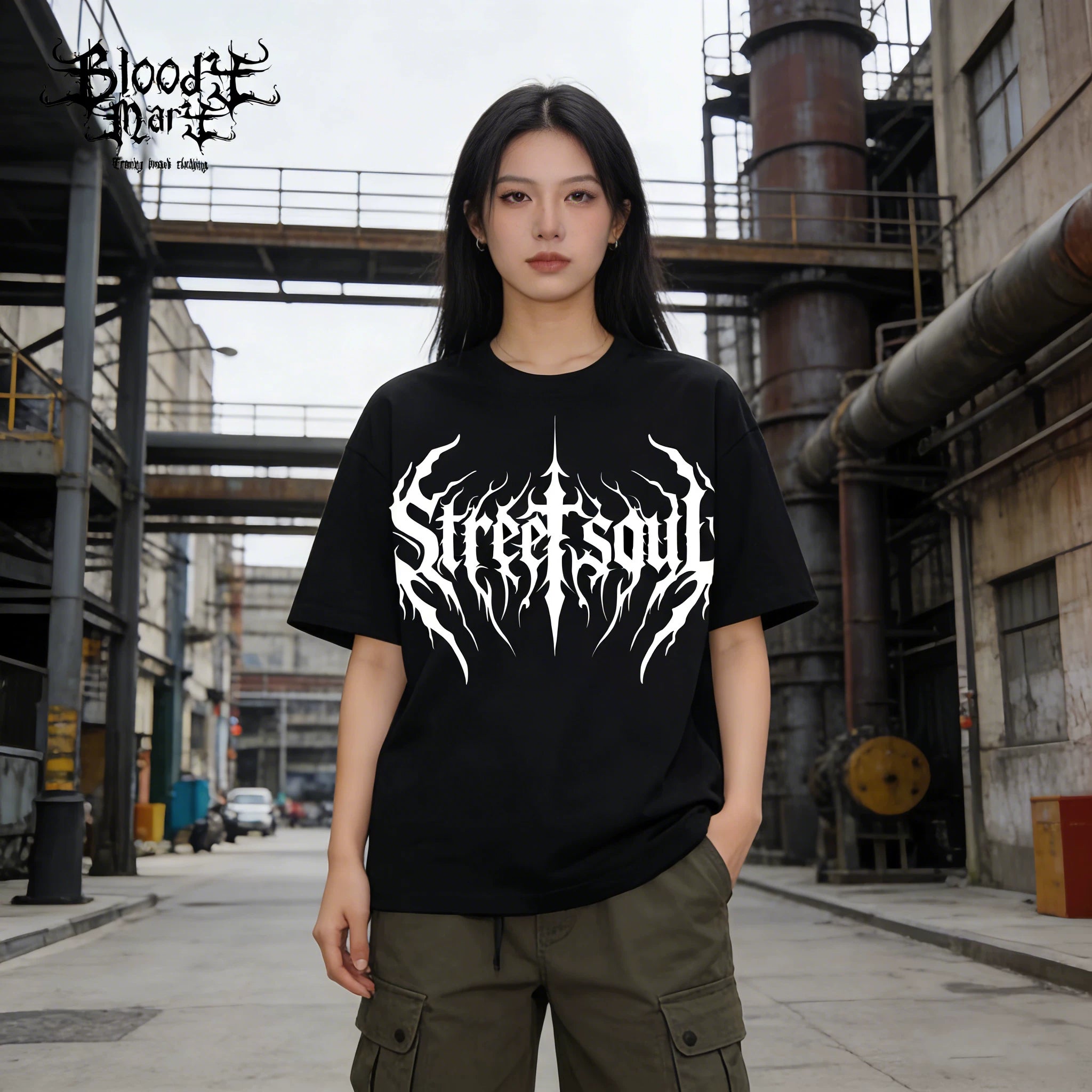 American hip-hop style black short sleeved printed T-shirt for men, loose rock letter pattern top, floral tattoo artist