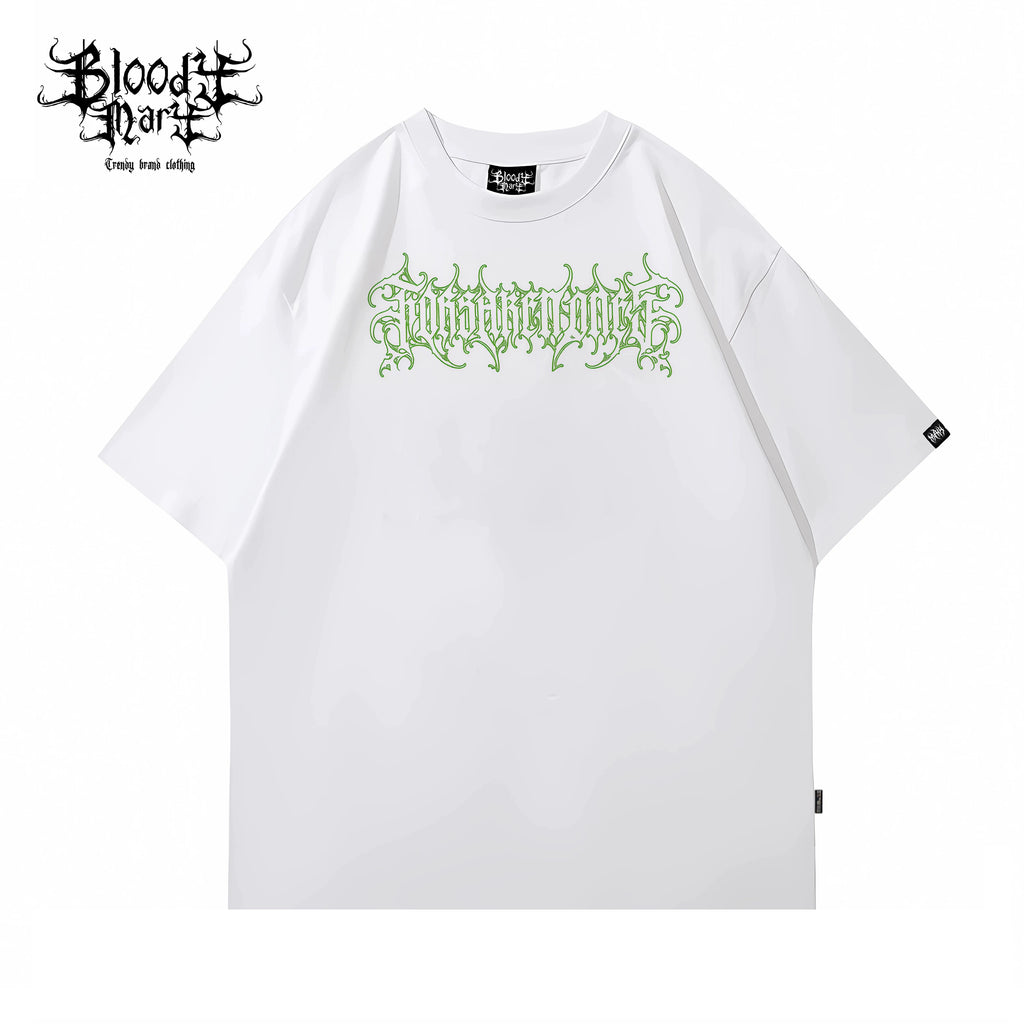 American street flower font short sleeved loose cotton heavyweight niche hip-hop tattoo artist trendy T-shirt flame letter