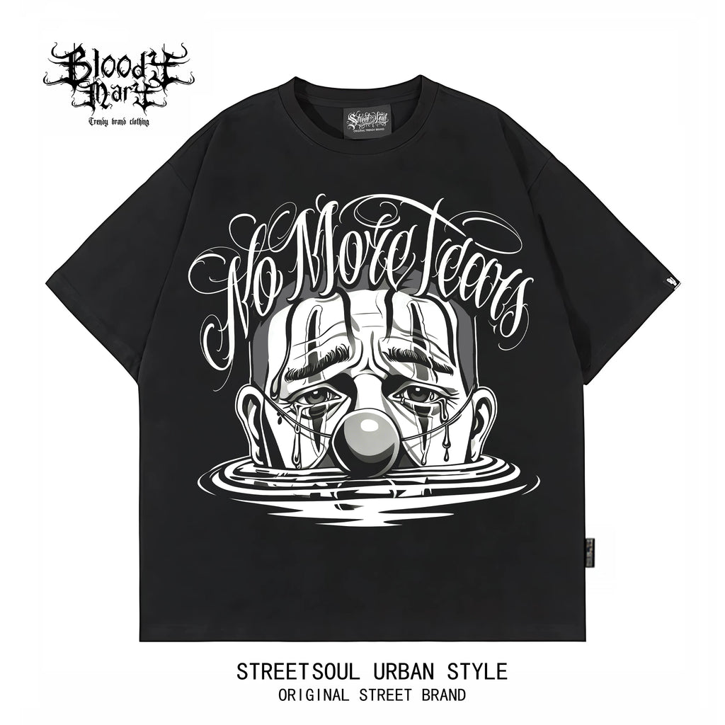 American West Coast floral font hip-hop style black short sleeved T-shirt men's loose shoulder letter printed street top