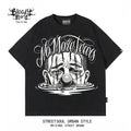 American West Coast floral font hip-hop style black short sleeved T-shirt men's loose shoulder letter printed street top