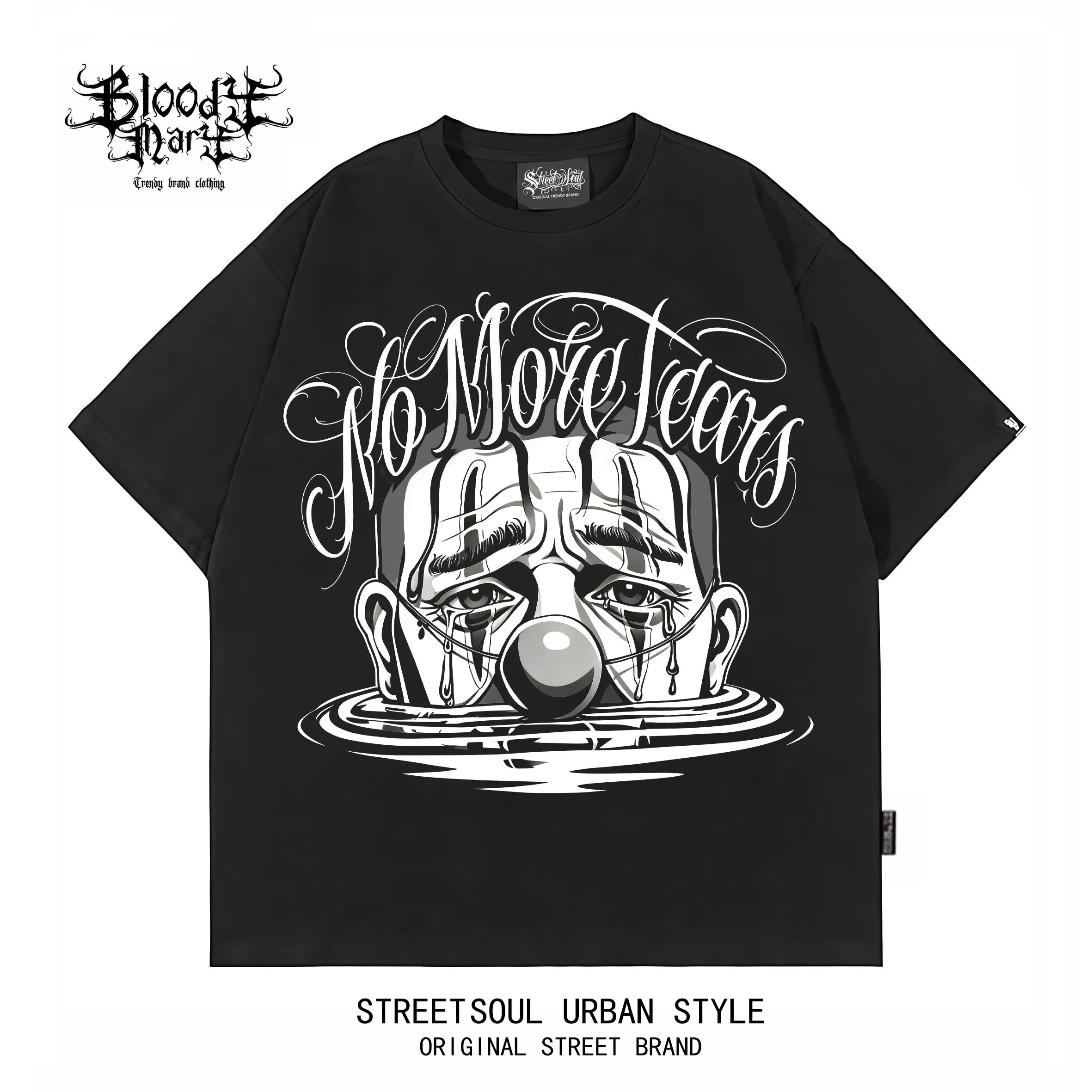 American West Coast floral font hip-hop style black short sleeved T-shirt men's loose shoulder letter printed street top