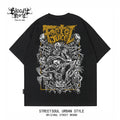Original American hip-hop style skull print short sleeved T-shirt for men and women, loose and heavy weight, pure cotton rock, street black