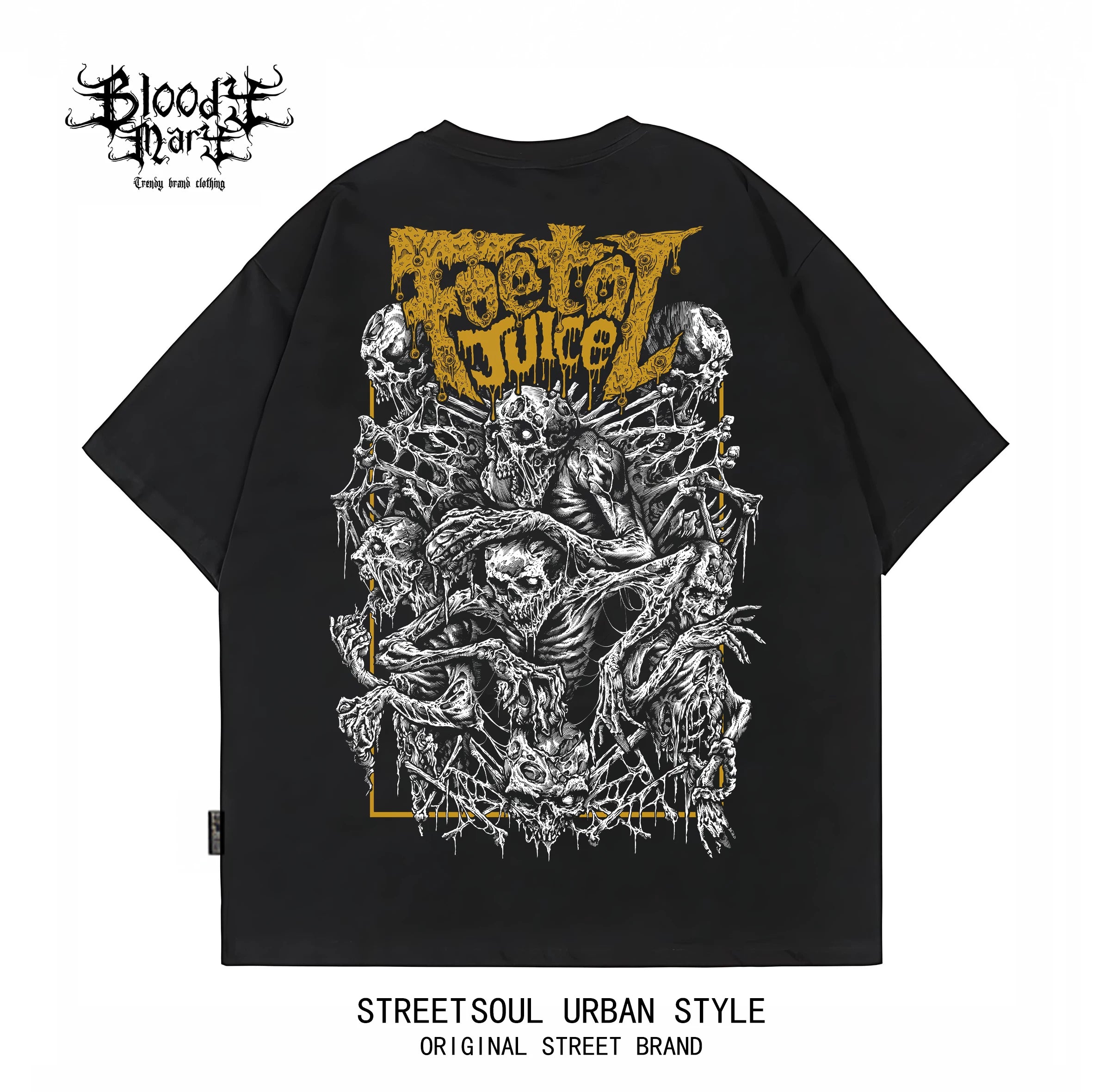 Original American hip-hop style skull print short sleeved T-shirt for men and women, loose and heavy weight, pure cotton rock, street black