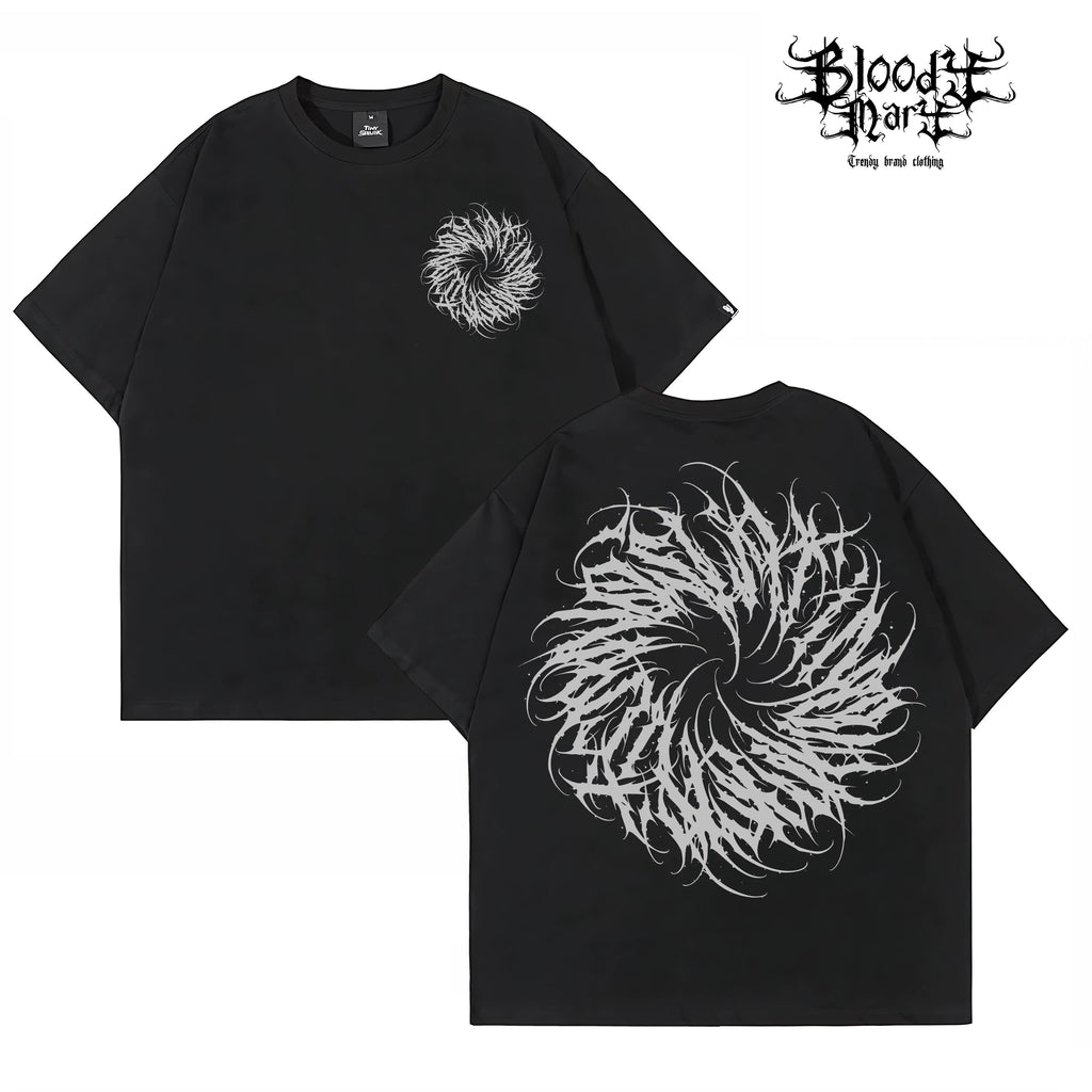 American street dark floral font circle short sleeved loose cotton heavyweight niche hip-hop tattoo artist trendy T-shirt