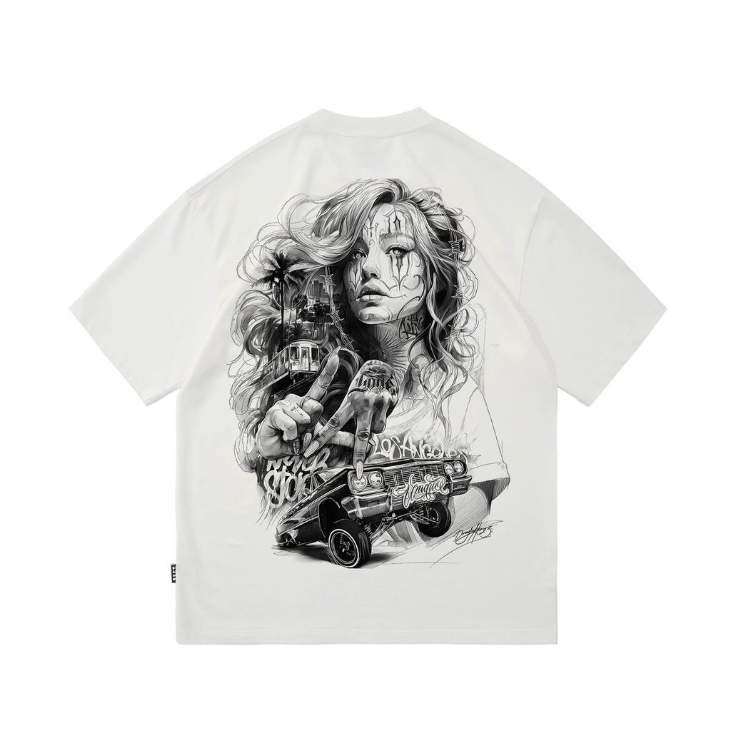 Original Trendy Brand American Street Flower Font Short Sleeve Men's and Women's Loose Cotton Heavy Weight Niche Hip Hop T-shirt