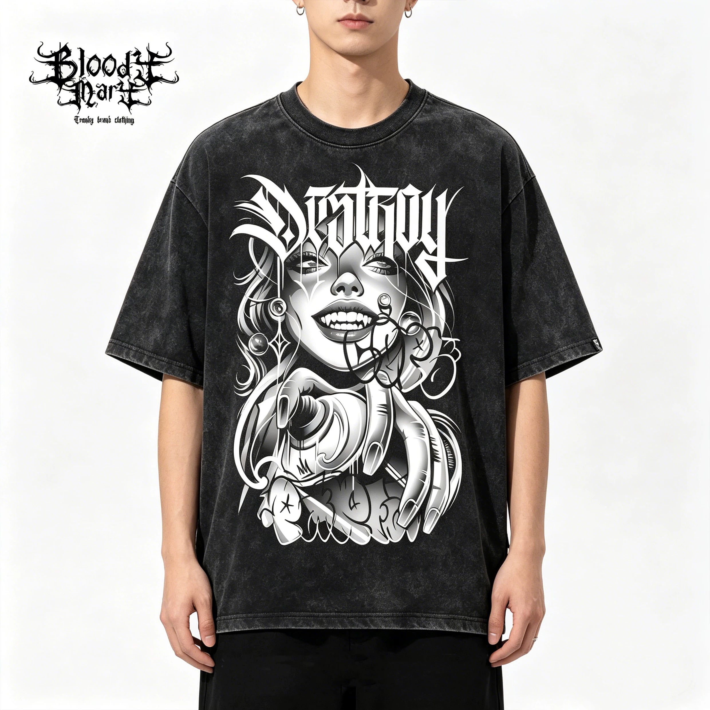 Trendy American West Coast retro anime printed short sleeved T-shirt for men and women, washed and worn loose street style top