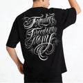 American hip-hop style floral font short sleeved T-shirt with loose shoulder sleeves for men and women, pure cotton trendy brand black tattoo artist top