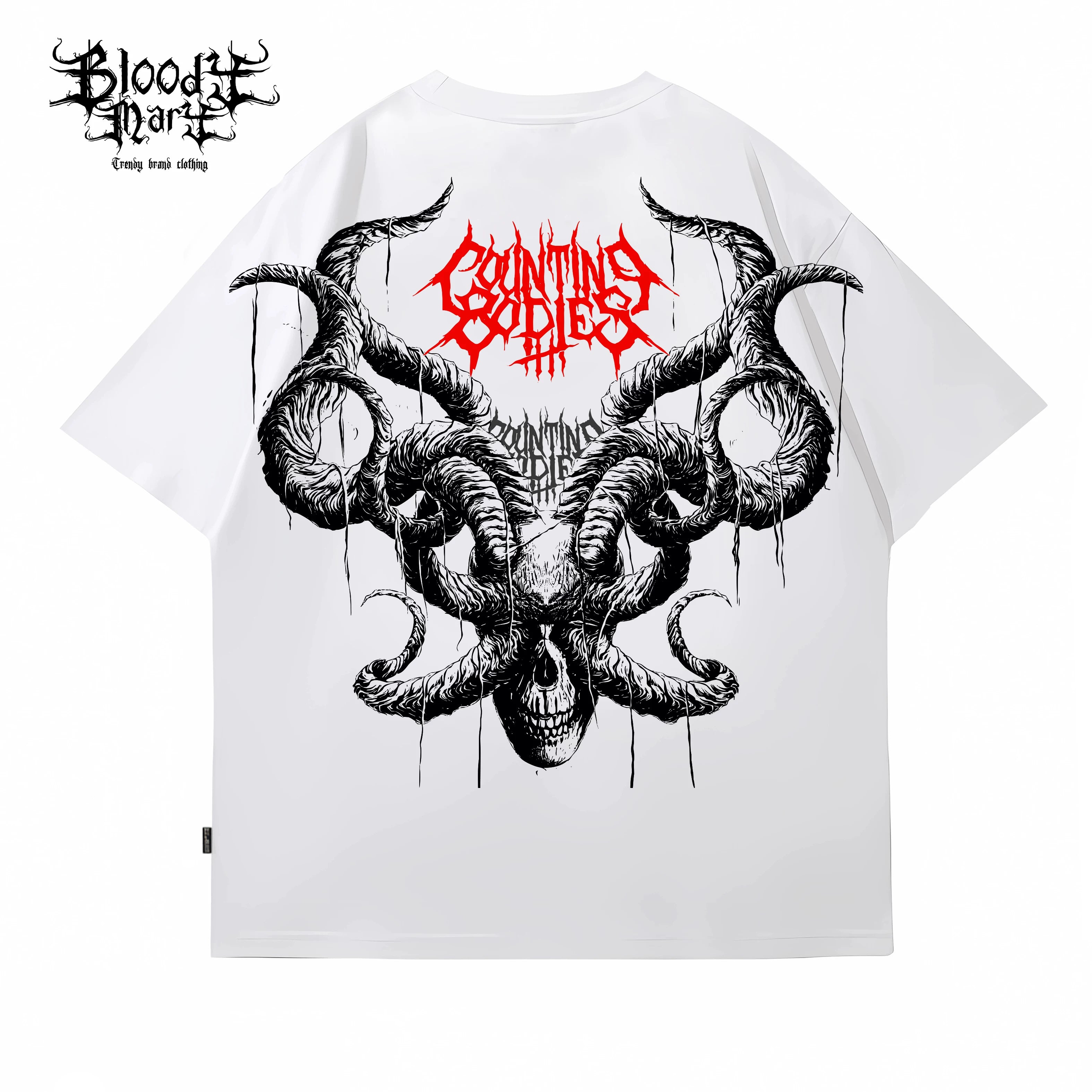 Dark American hip-hop style, dark skull print, round neck short sleeved T-shirt for men and women, loose and heavy weight, pure cotton rock