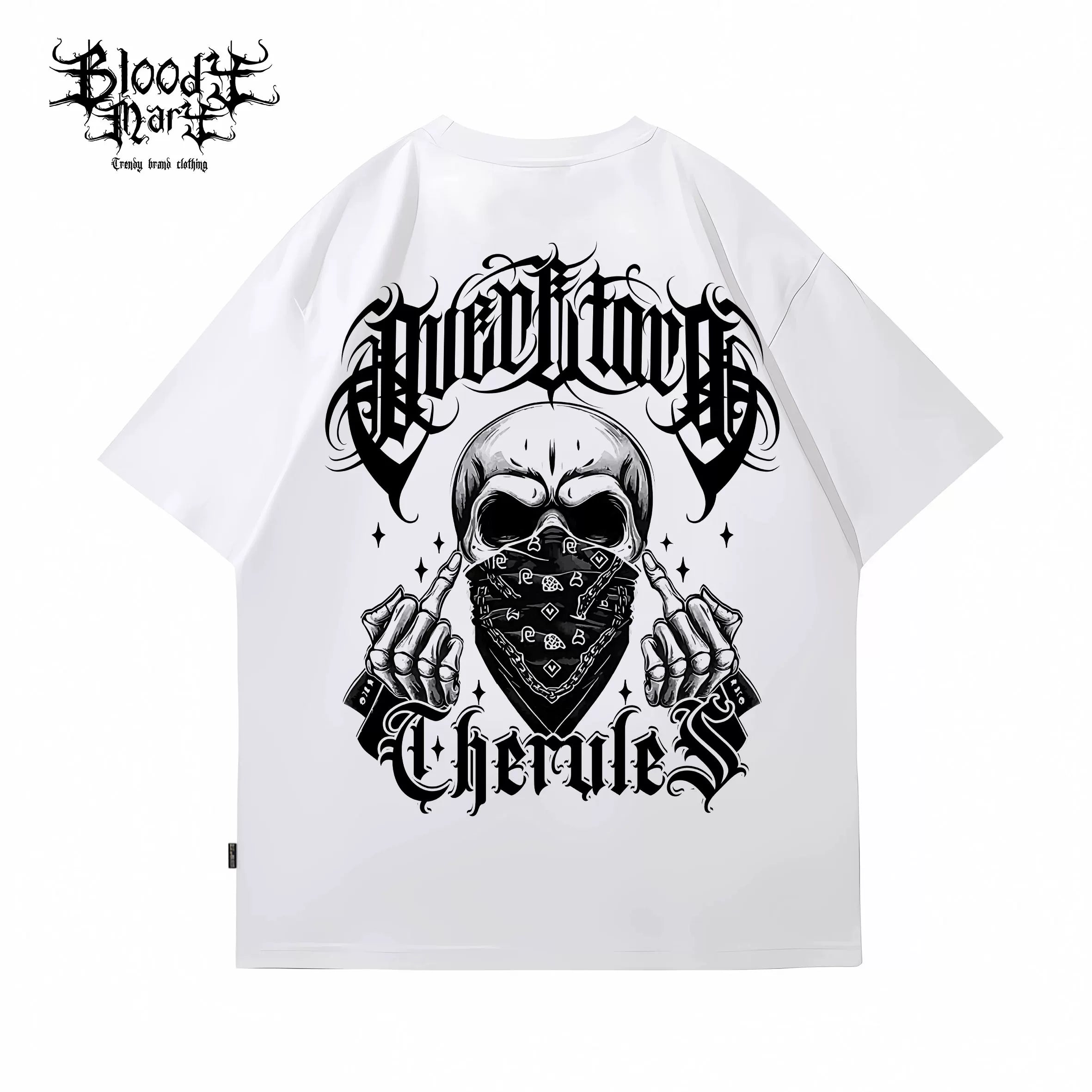 Original Trendy Brand American Skeleton Chicano Flower Font Short Sleeve Men's and Women's Loose Cotton Heavy Weight Niche Hip Hop T-shirt