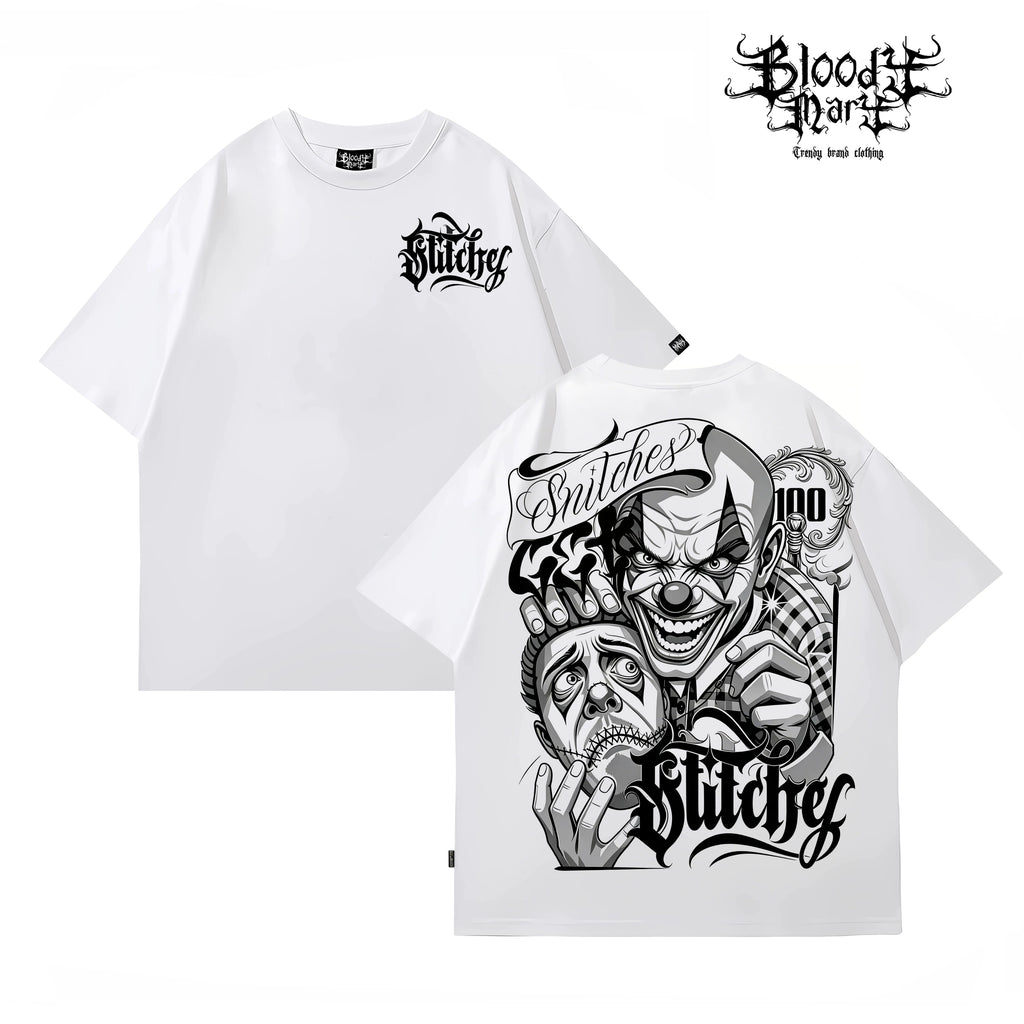 American hip-hop style West Coast Chicano clown print short sleeved T-shirt men's loose heavyweight pure cotton trendy brand top
