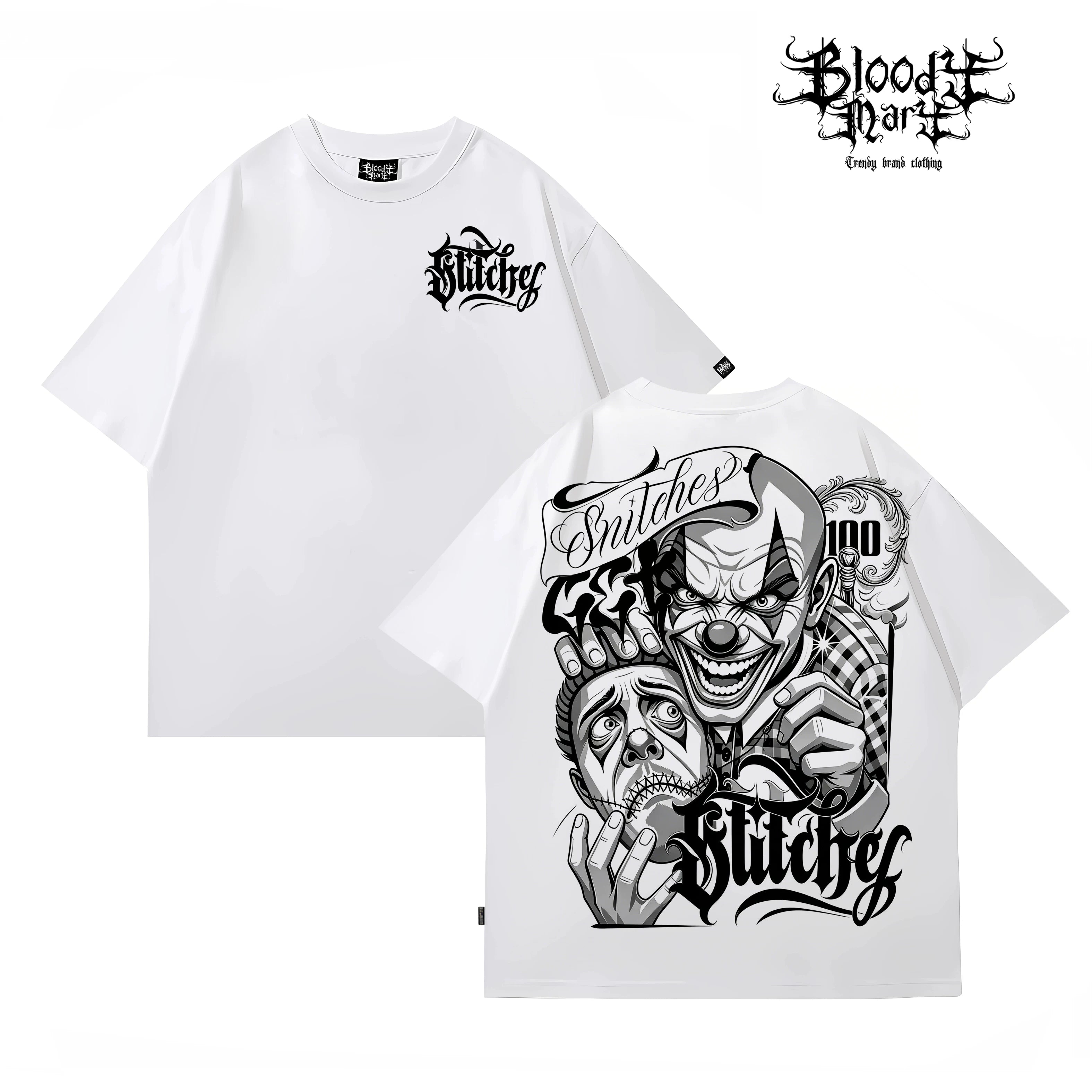 American hip-hop style West Coast Chicano clown print short sleeved T-shirt men's loose heavyweight pure cotton trendy brand top