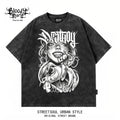 Trendy American West Coast retro anime printed short sleeved T-shirt for men and women, washed and worn loose street style top