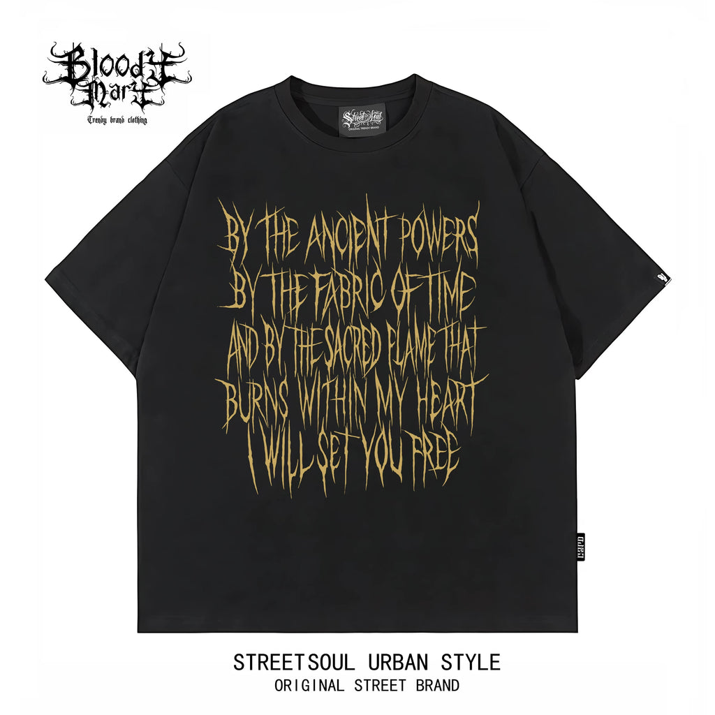 American hip-hop style dark printed short sleeved T-shirt for men, loose and heavyweight pure cotton, niche street flower font trendy brand