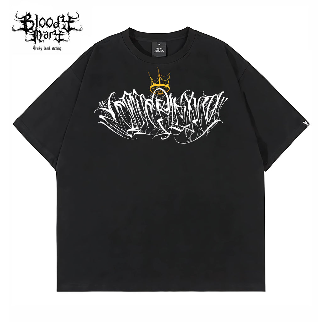 American retro floral font Chicano short sleeved loose cotton heavyweight niche hip-hop tattoo artist trendy T-shirt