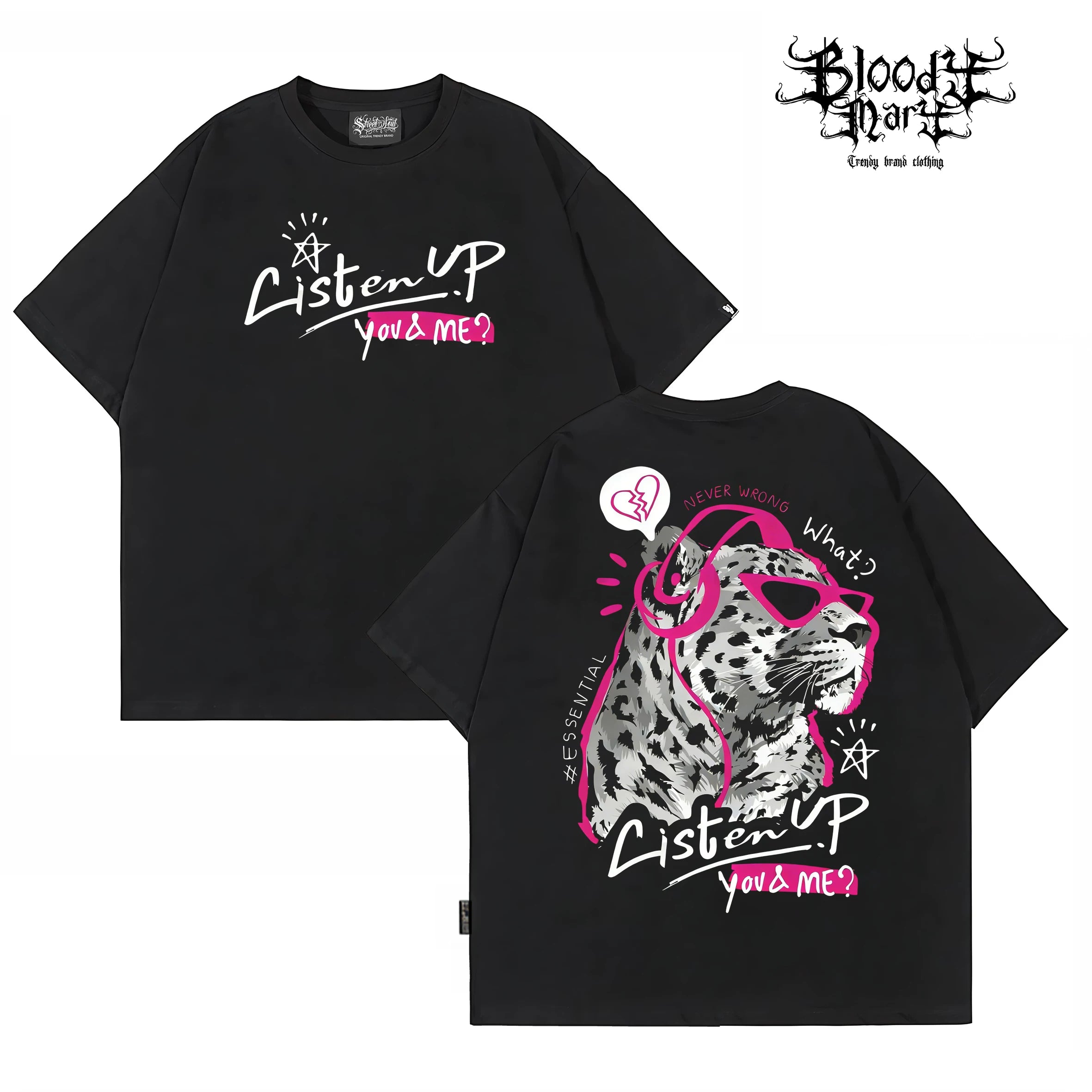 China-Chic style American printed short sleeved T-shirt for men and women loose street trend summer new black T-shirt leopard print
