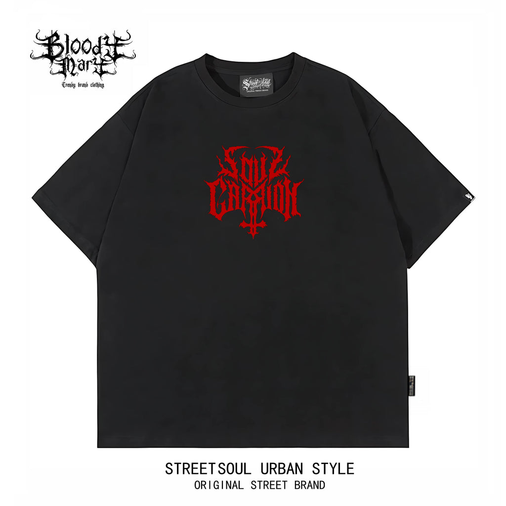 Dark style skull print short sleeved T-shirt for both men and women, loose street retro rock top
