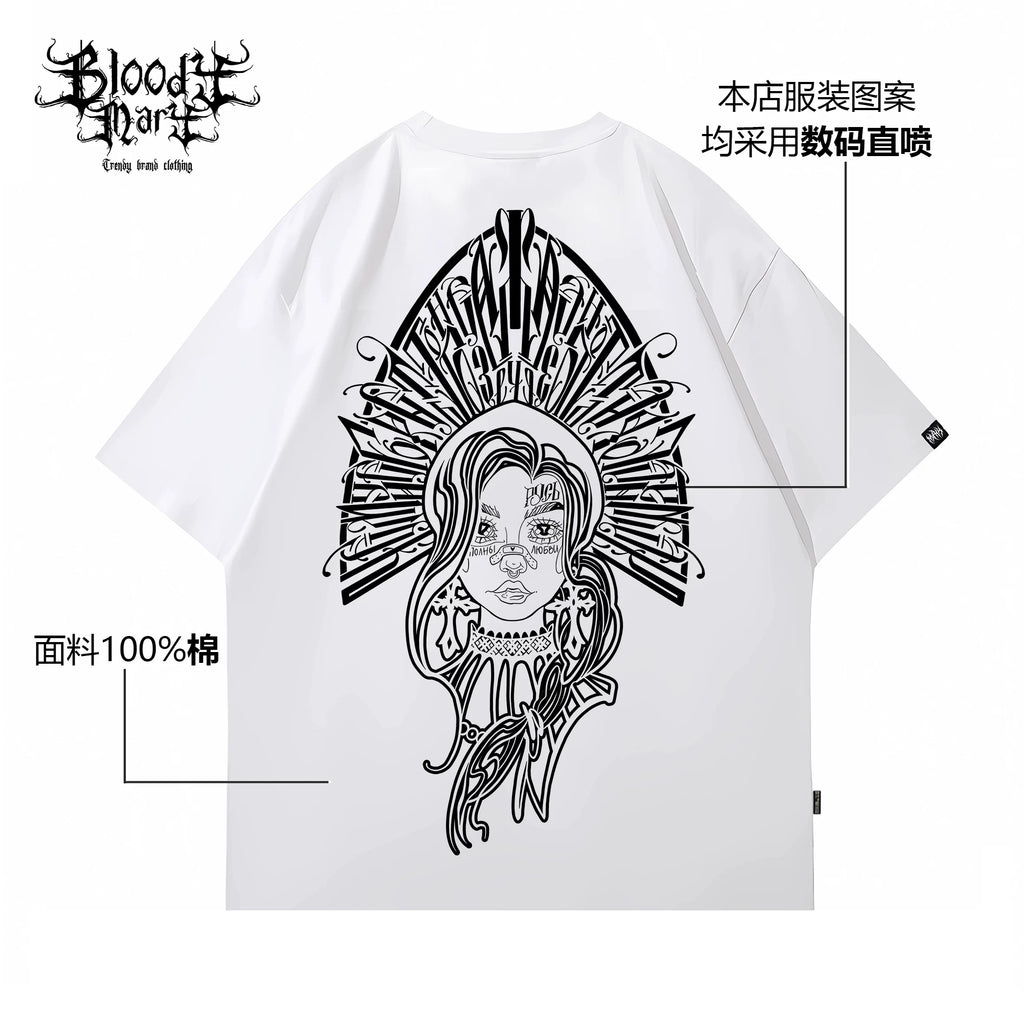 American style floral font pure cotton short sleeved T-shirt original trendy hip-hop street dance T-shirt 2025 spring heavyweight pure cotton short sleeved shirt