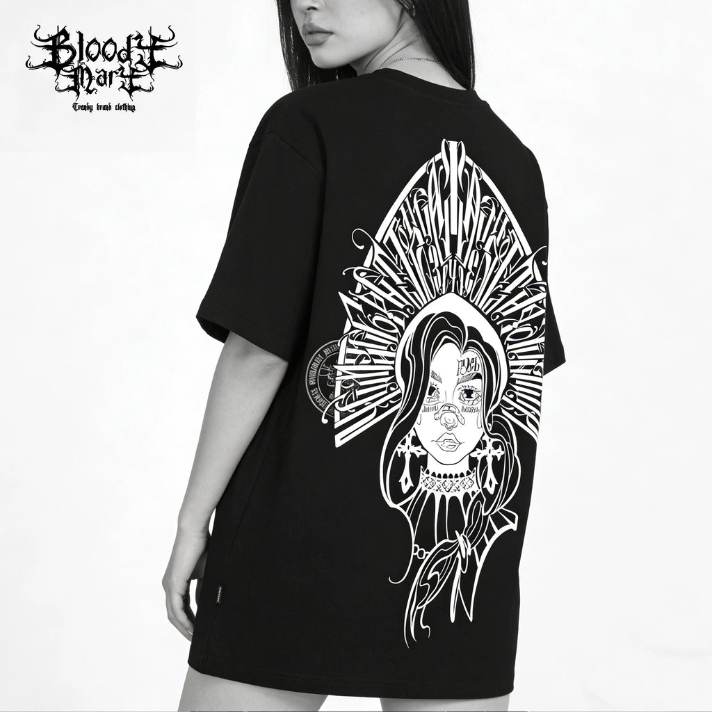 Original trendy brand American West Coast floral font heavyweight pure cotton T-shirt ins street round neck hip-hop street dance short sleeved shirt