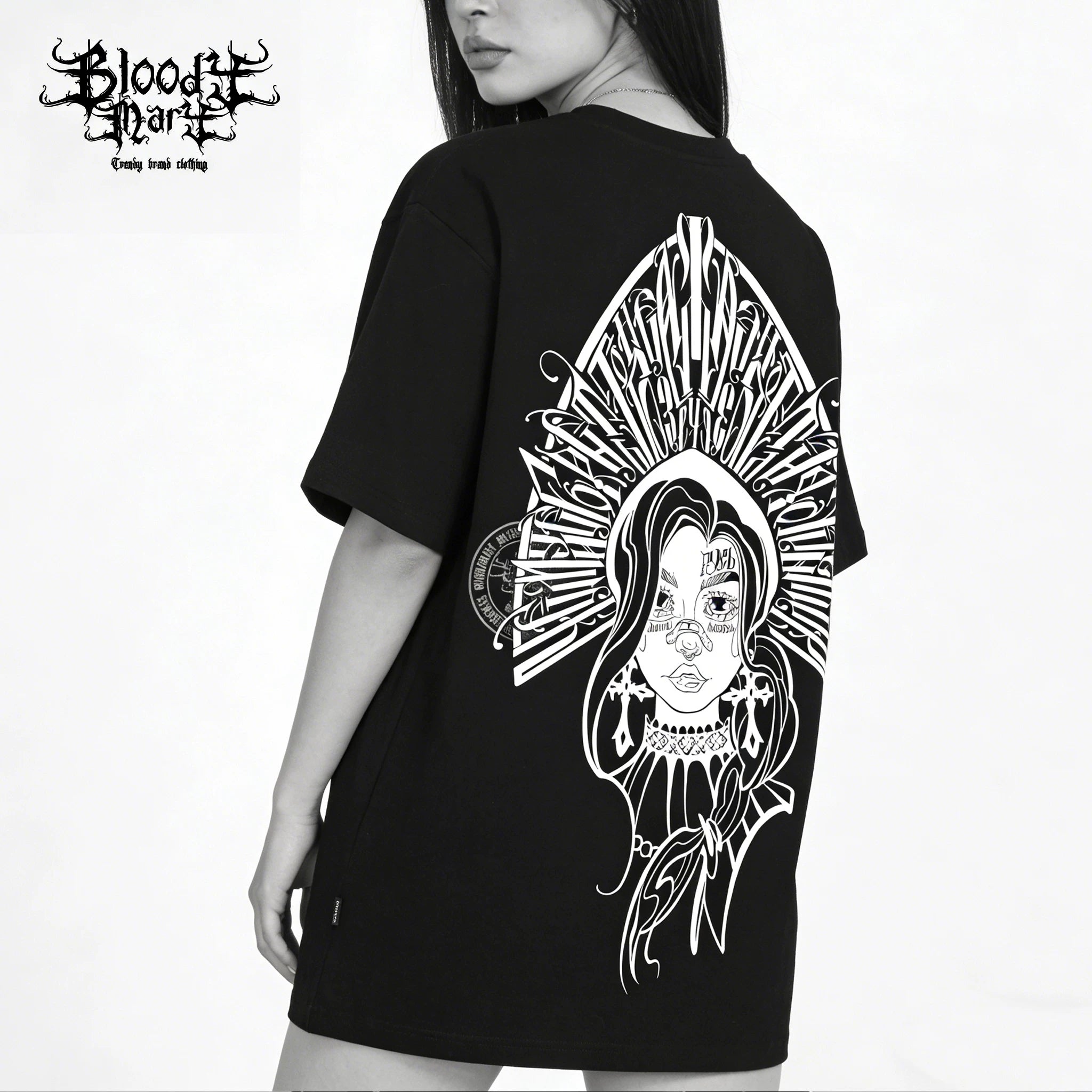 Original trendy brand American West Coast floral font heavyweight pure cotton T-shirt ins street round neck hip-hop street dance short sleeved shirt