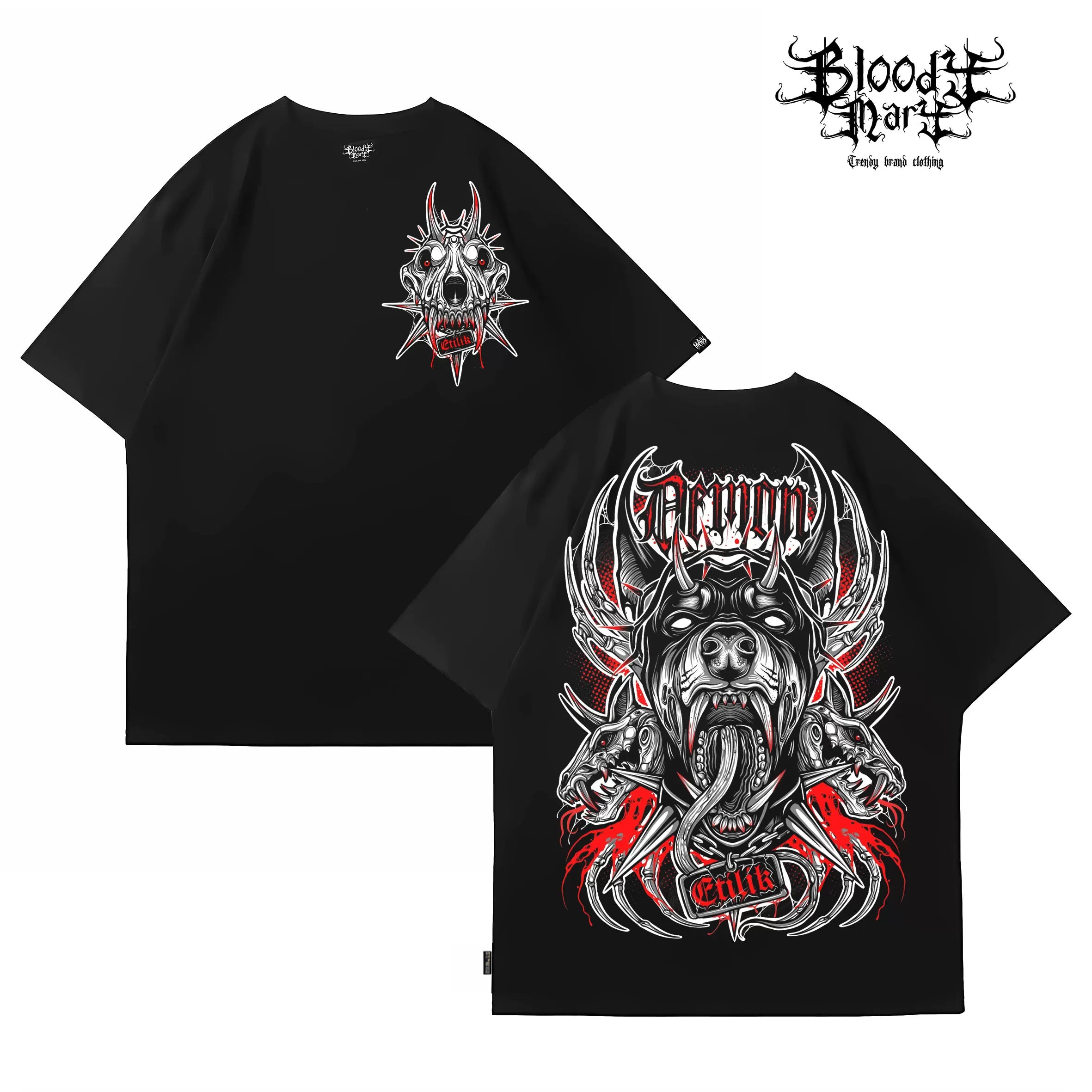 Original Trendy Brand American Street Devil Flower Font Short Sleeve Men's and Women's Loose Cotton Heavy Weight Niche Hip Hop T-shirt