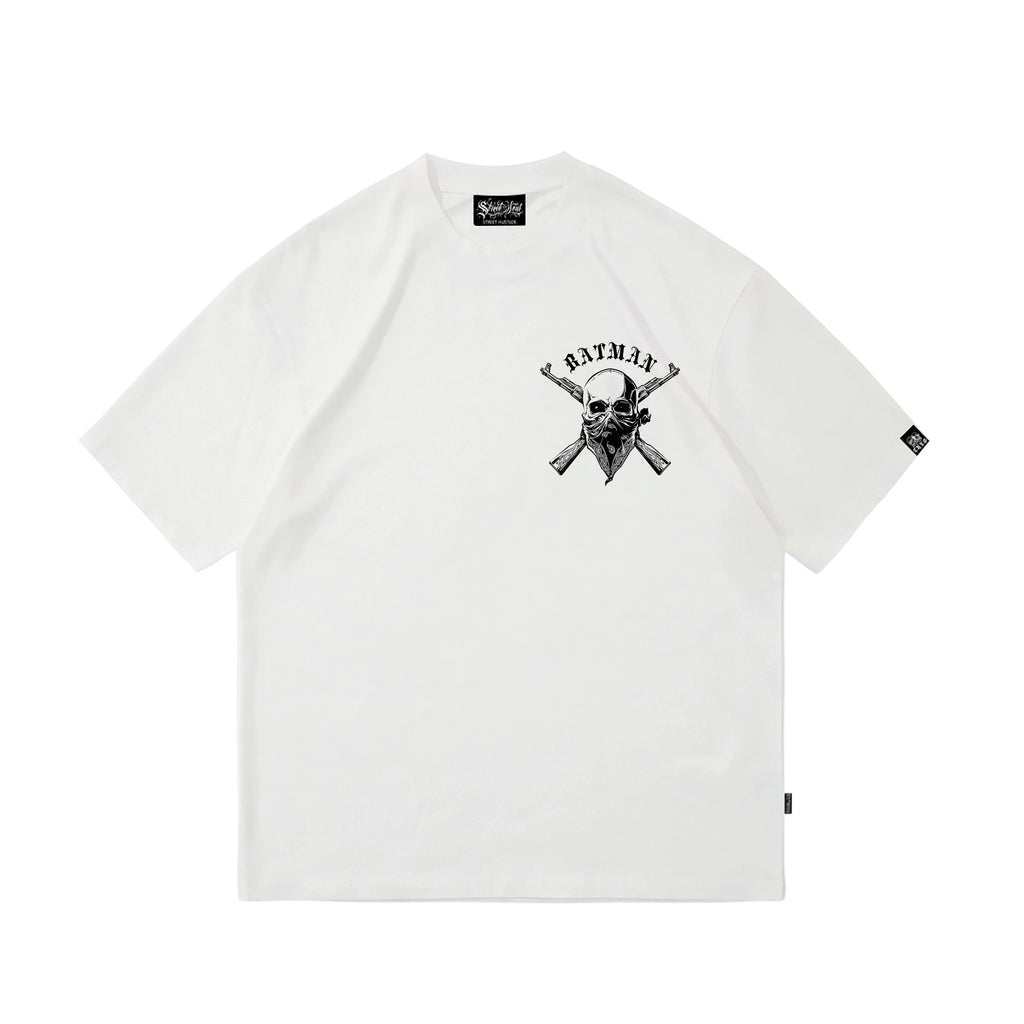 Hip hop skull print short sleeved T-shirt for men and women, loose shoulder sleeves, pure cotton, white trendy brand top, trendy street cotton
