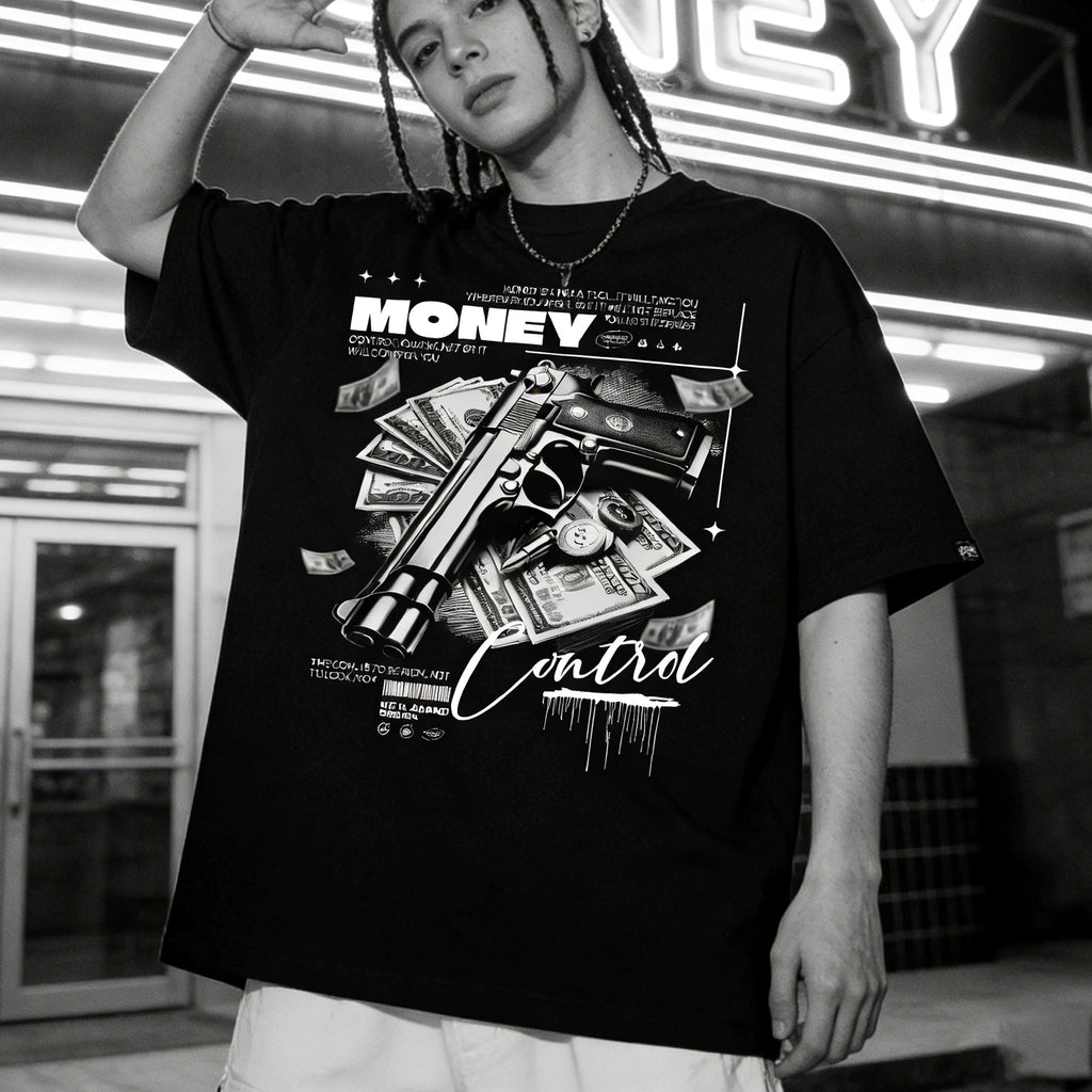 American Trendy Bandit Bandit Money Banknote Street Hip Hop T-shirt Trendy High Street Dance INS Tattoo West Coast