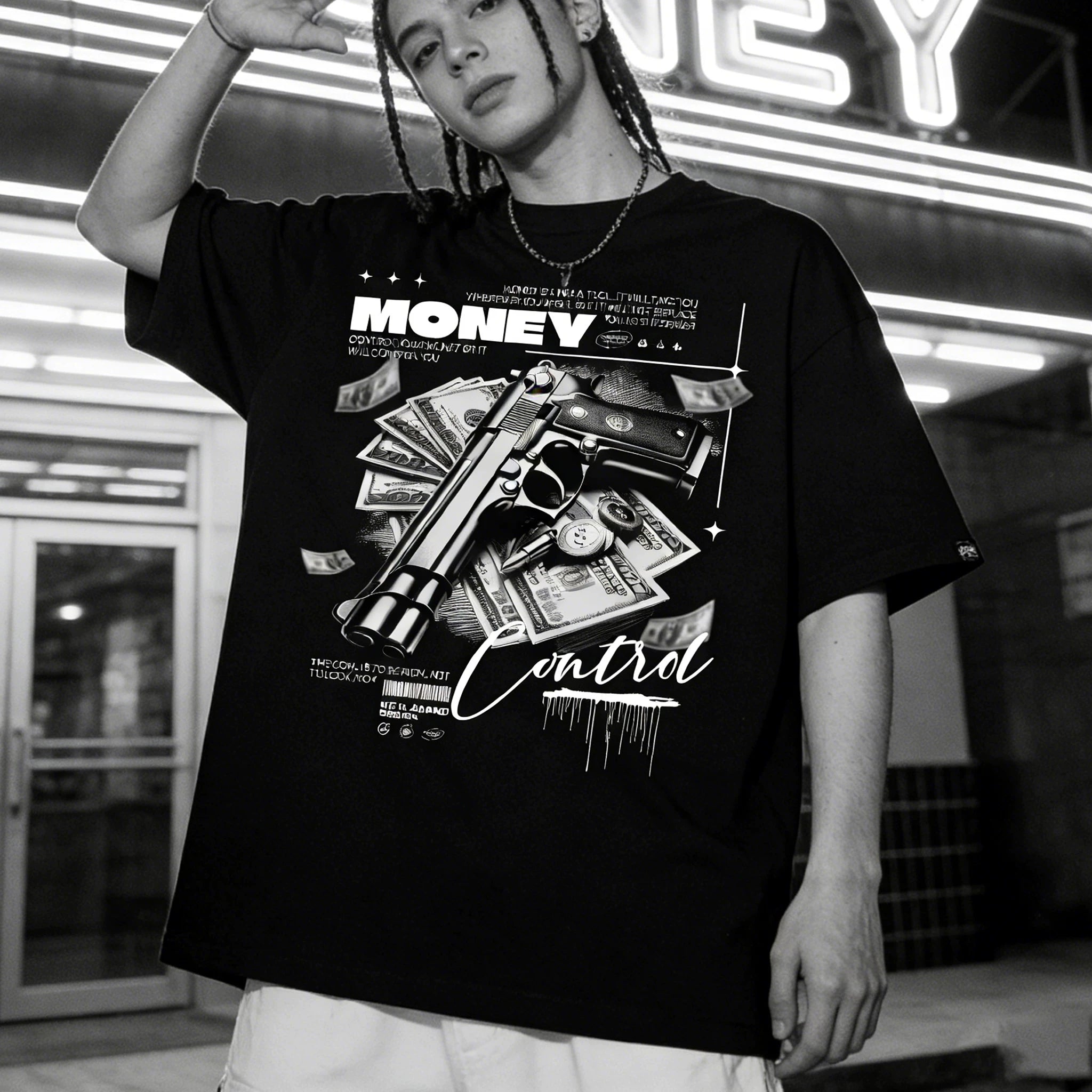 American Trendy Bandit Bandit Money Banknote Street Hip Hop T-shirt Trendy High Street Dance INS Tattoo West Coast