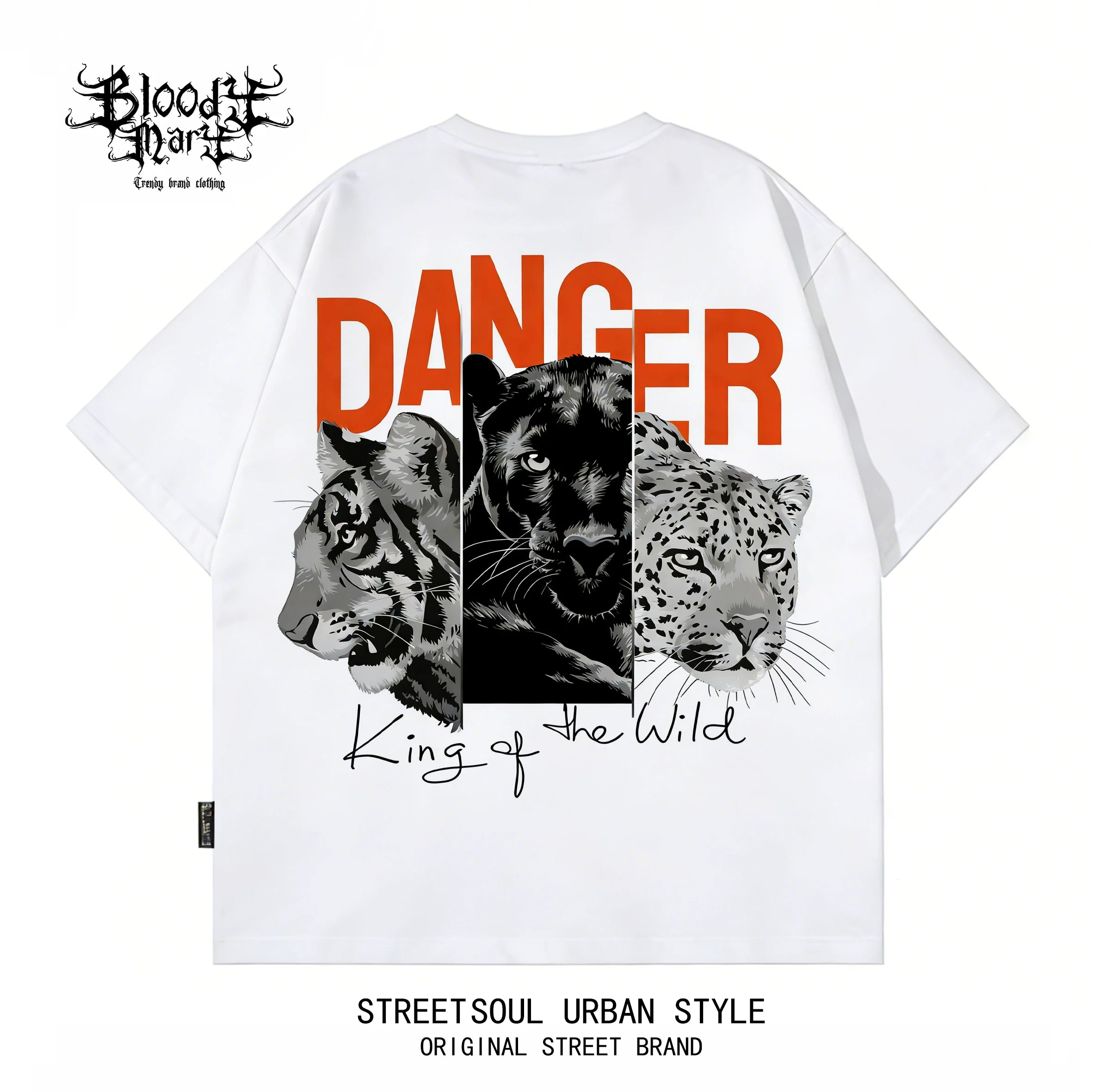 American retro rock style shoulder sleeves short sleeved T-shirt for men and women loose oversized animal print heavyweight pure cotton