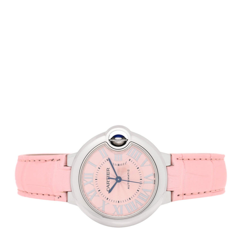 Stainless Steel Alligator 33mm Ballon Bleu De Cartier Automatic Watch Pink