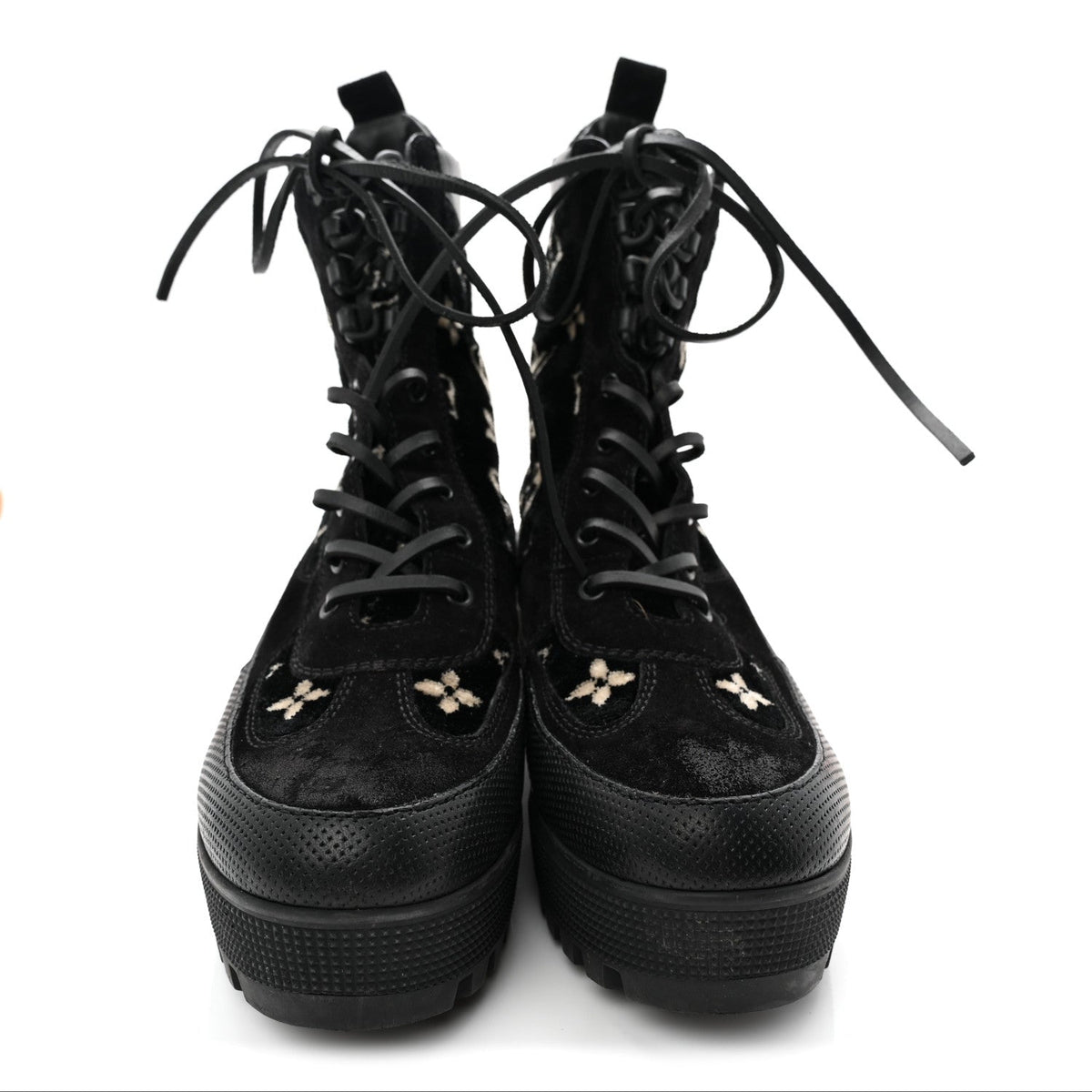 Velvet Calfskin Monogram Laureate Platform Desert Boots 40 Black White