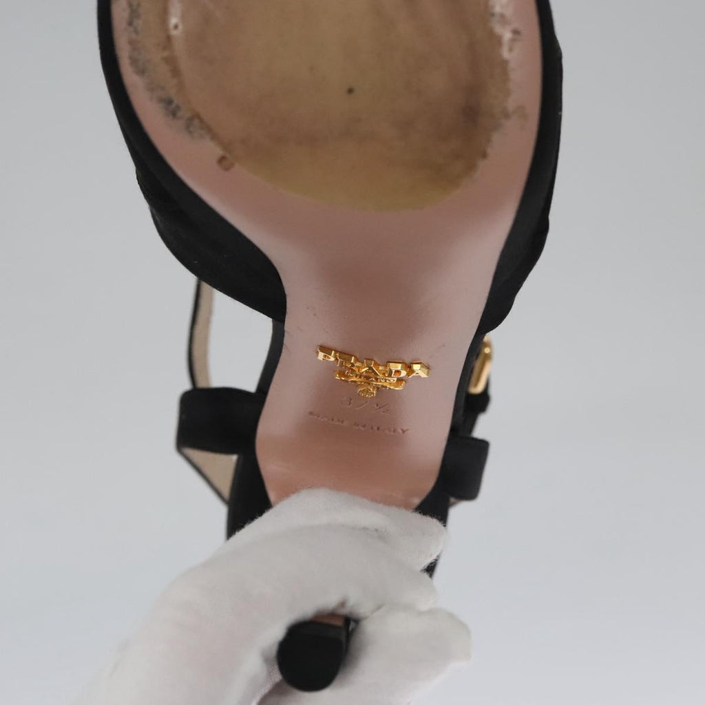 PRADA High heels Satin 37 1/2 Black Auth ac3535