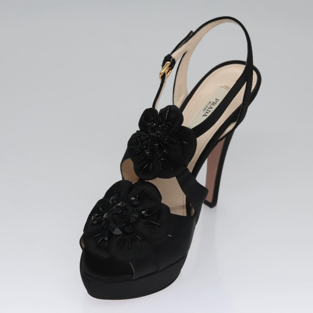 PRADA High heels Satin 37 1/2 Black Auth ac3535