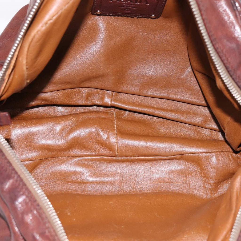 PRADA Hand Bag Leather Brown Silver BR2804 Auth am12375V