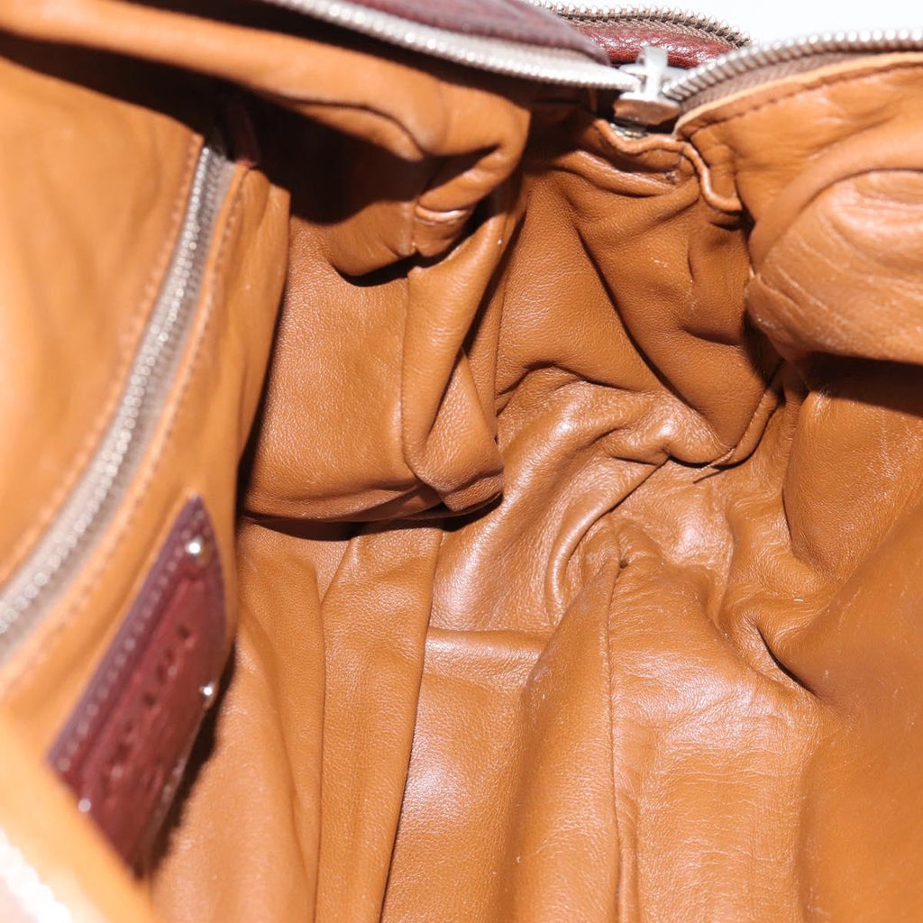 PRADA Hand Bag Leather Brown Silver BR2804 Auth am12375V