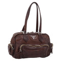 PRADA Hand Bag Leather Brown Silver BR2804 Auth am12375V