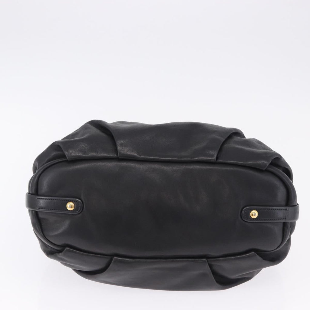 PRADA Shoulder Bag Leather Black Gold Auth am12560V