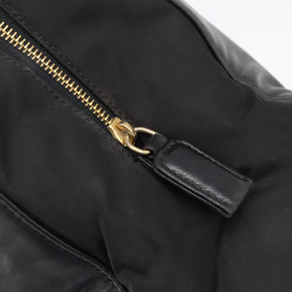 PRADA Chain Tote Bag Leather Nylon Black Gold Auth am12698V