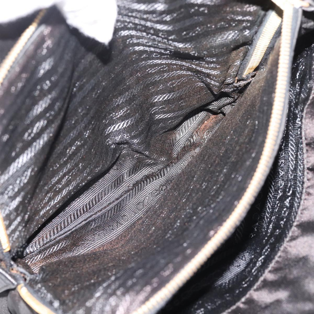 PRADA Chain Tote Bag Leather Nylon Black Gold Auth am12698V