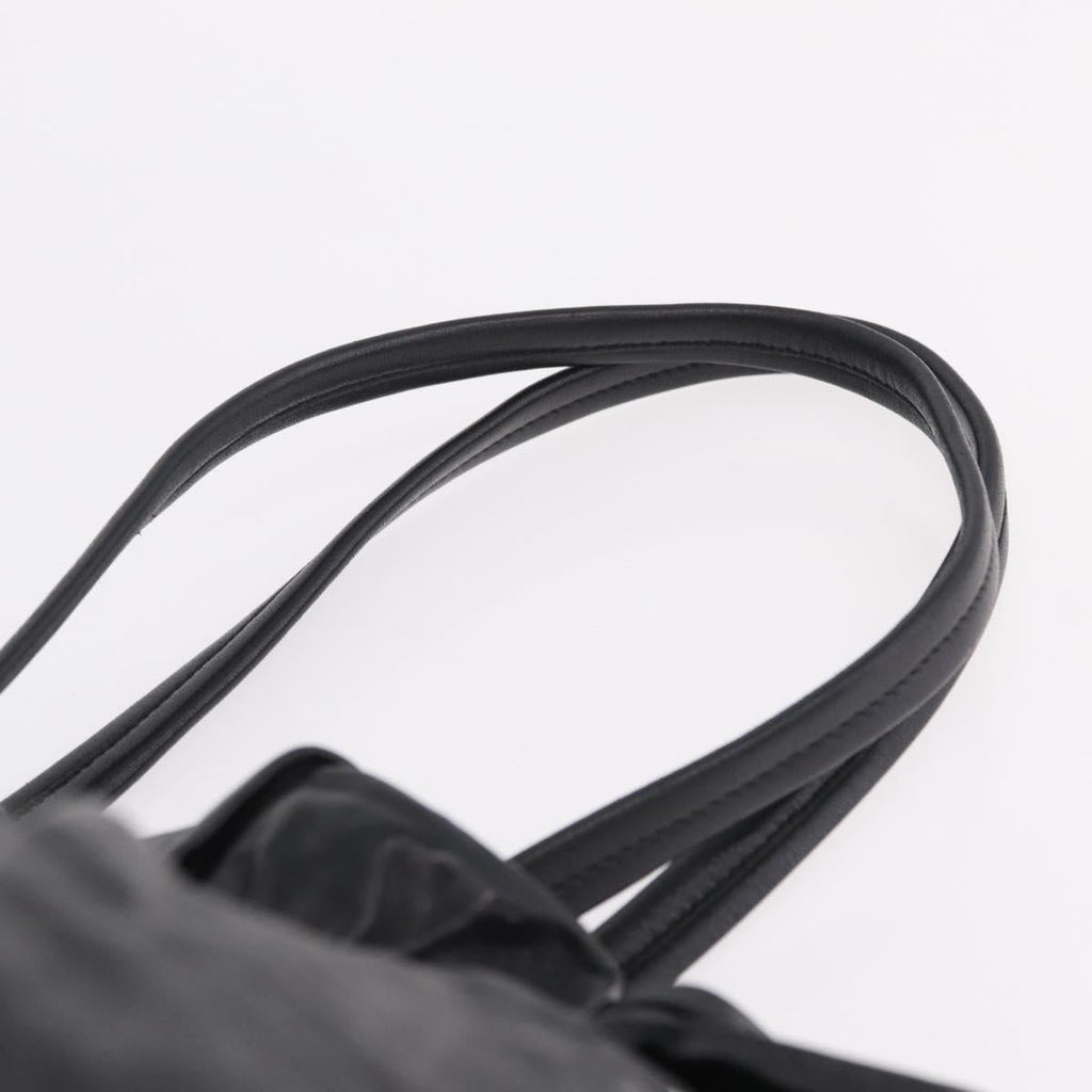 PRADA Side Ribbon Tote Bag Leather Black Gold Auth am12722V