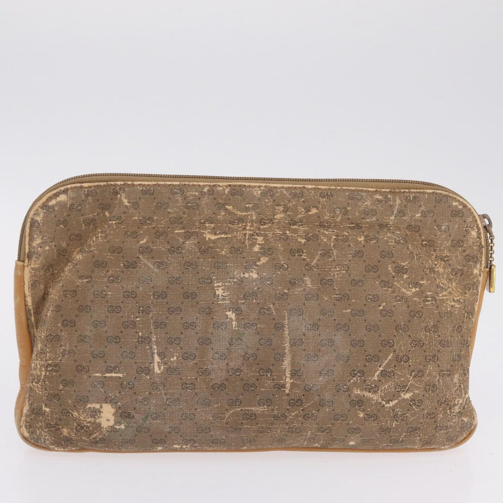 GUCCI Micro GG Clutch Bag Hand Bag Leather 3 Set Black Beige Auth am12787