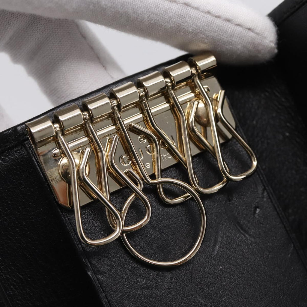 GUCCI GG Canvas Lovely Six Hooks Key Case Black Gold Tone 181599 Auth am12795V