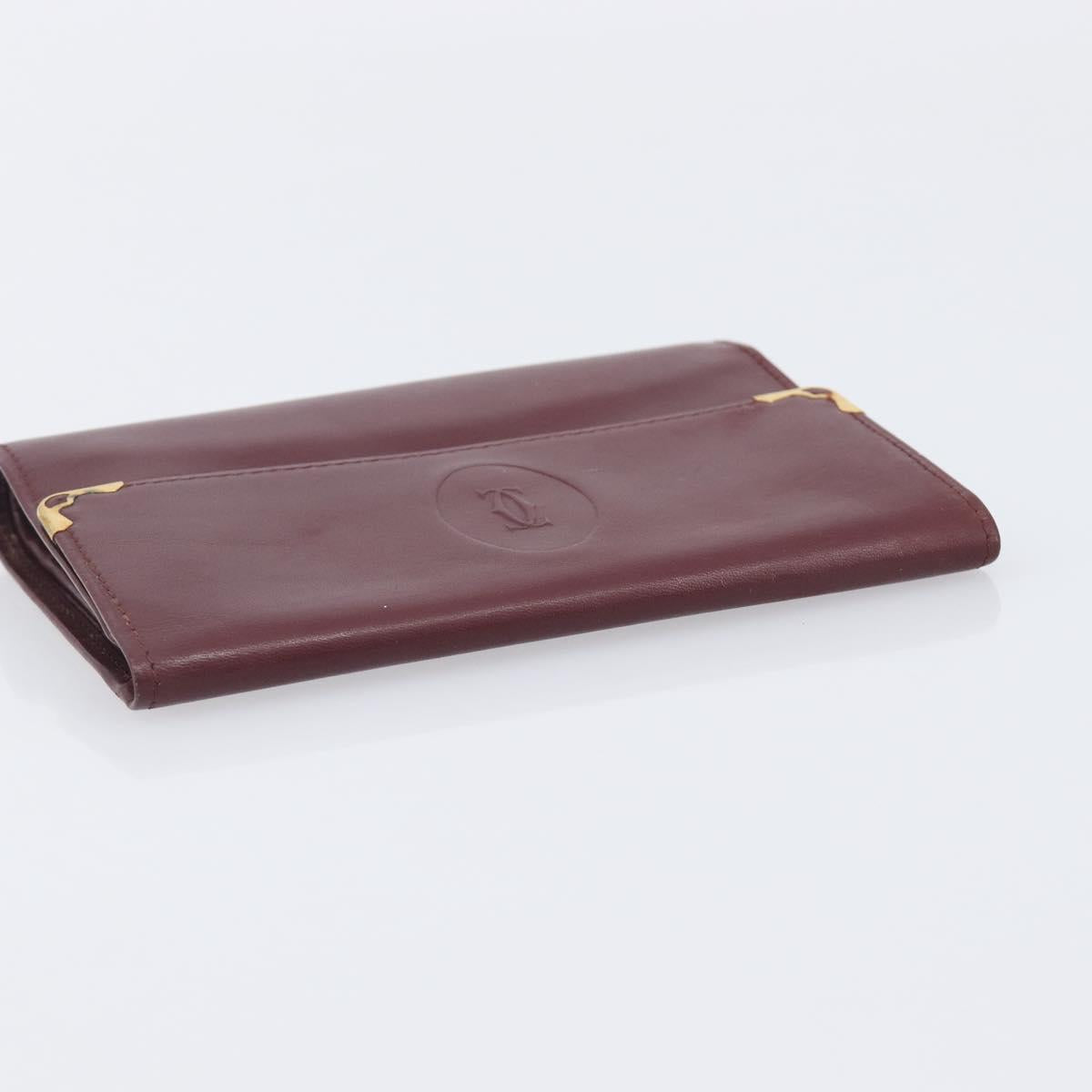 Cartier Must Line Wallet Leather 5 Set Bordeaux Gold Tone Auth am12798