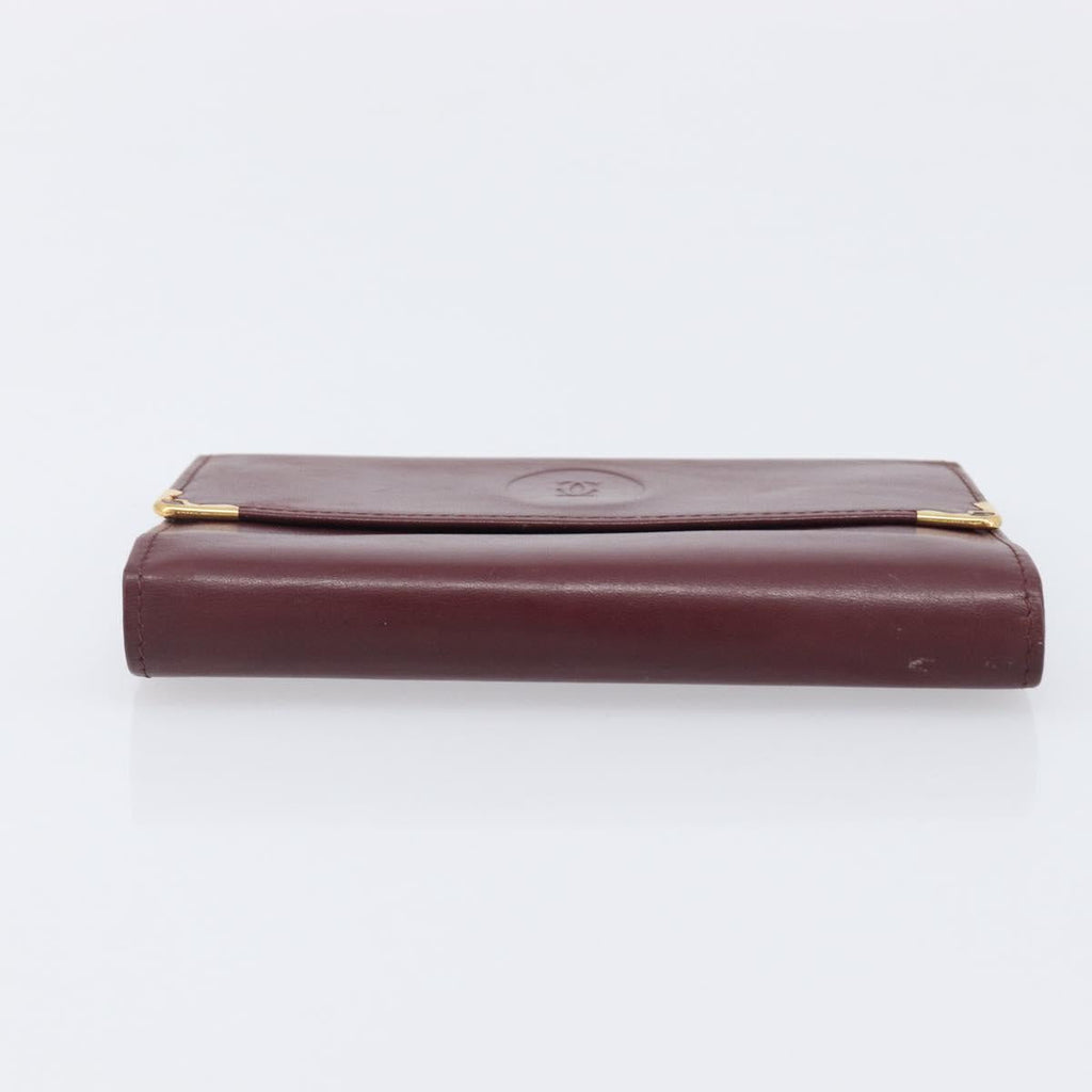 Cartier Must Line Wallet Leather 5 Set Bordeaux Gold Tone Auth am12798