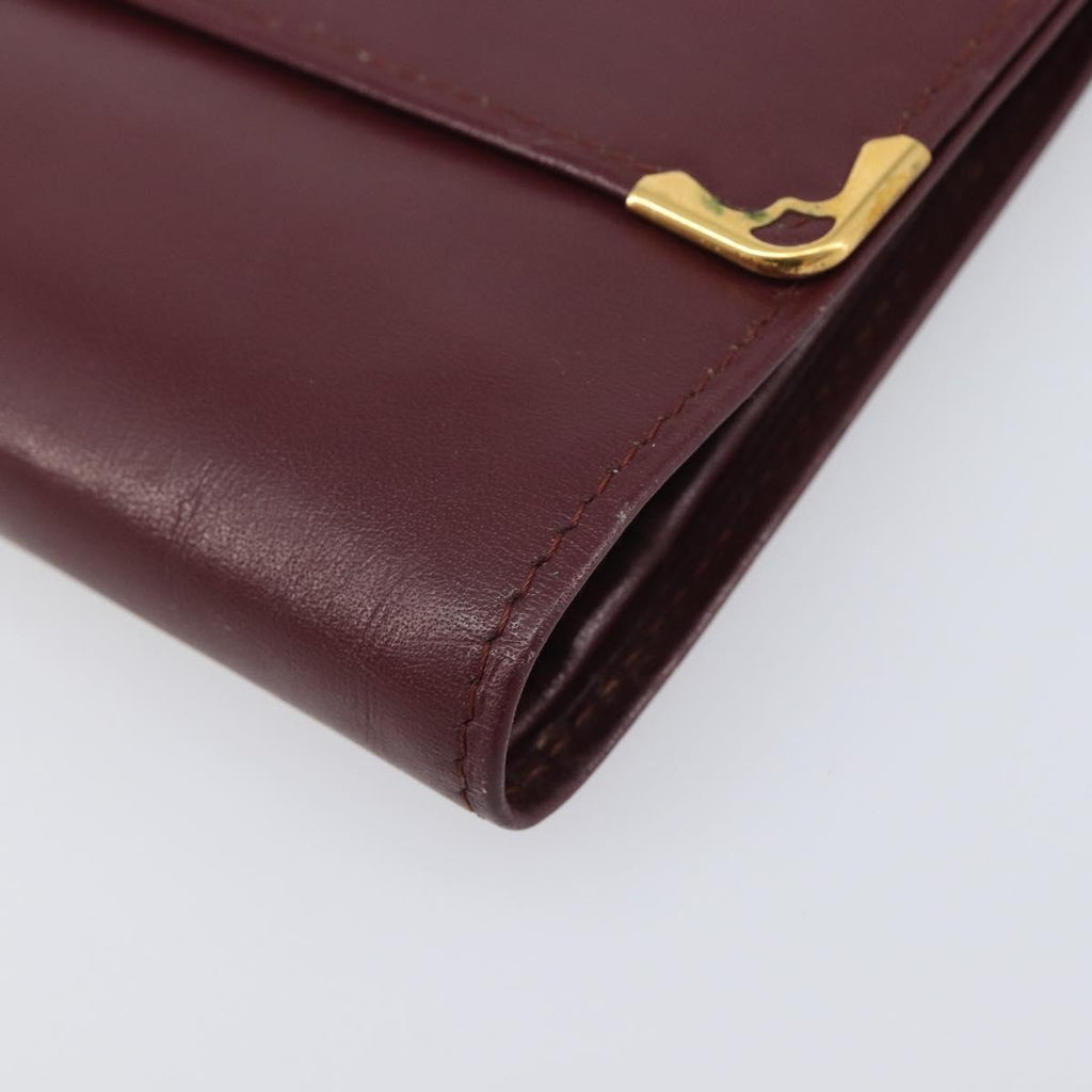 Cartier Must Line Wallet Leather 5 Set Bordeaux Gold Tone Auth am12798