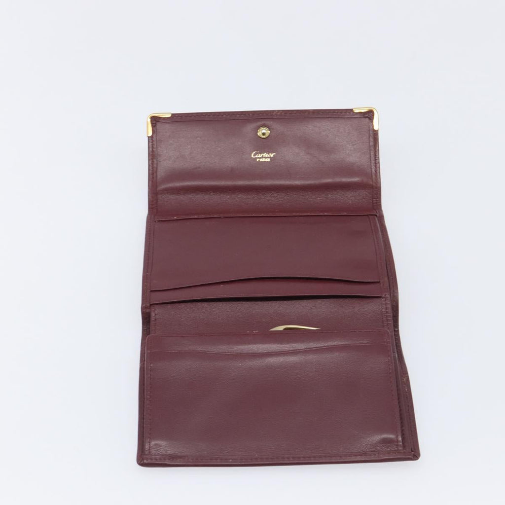 Cartier Must Line Wallet Leather 5 Set Bordeaux Gold Tone Auth am12798