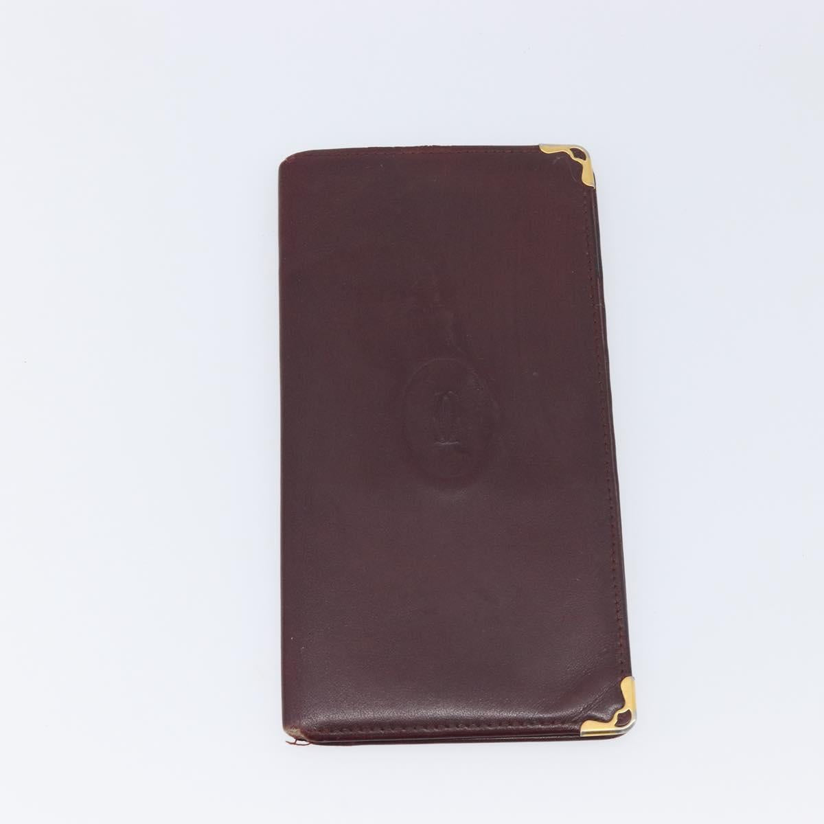Cartier Must Line Wallet Leather 5 Set Bordeaux Gold Tone Auth am12798
